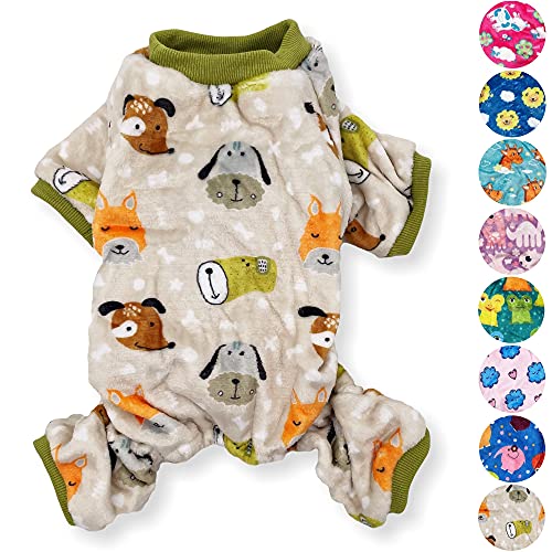 Hunde-Pyjama, weich, warm, Fleece, niedlich, für kleine und mittelgroße Haustiere, Größe XXS – L (Beige, S: Länge – 30,5 cm, Brustumfang 35,6 cm – 43,2 cm) von FunnyDogClothes