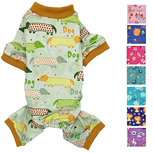 Hunde-Pyjama, weiche Baumwollmischung, Jumpsuit für kleine und mittelgroße Haustiere (hellgrüne Hunde, M: Länge 38,1 cm, Brustumfang 45,7 cm – 55,9 cm) von FunnyDogClothes