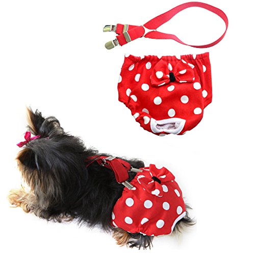 Hundewindel mit Hosenträgern, wiederverwendbar, waschbar, für kleine Hunderassen, Größe XS, 20,3 cm – 25,4 cm, Rot von FunnyDogClothes