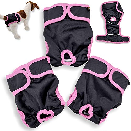 Pack of 3 Female Dog Diapers Cat Waterproof Leak Proof Washable Panties Reusable for Small Medium and Large Pets (L: Waist 20" - 26", Pack of 3 Black) von FunnyDogClothes