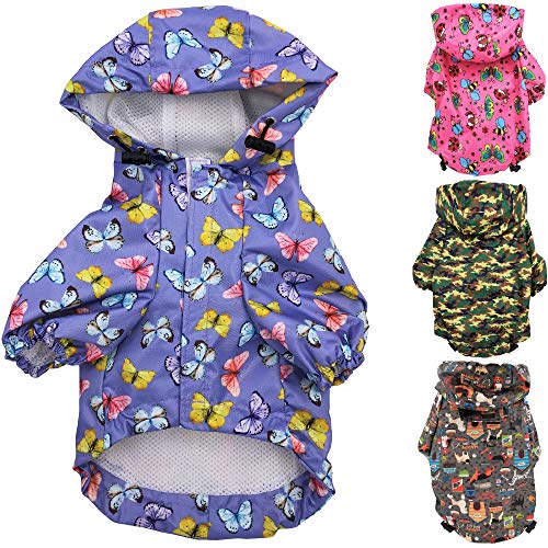 Regenmantel für kleine Haustiere, Katzen, Hunde, Kapuzenjacke, wasserdichte Regenjacke, Regenbekleidung (XS: Länge – 25,4 cm, Violett) von FunnyDogClothes