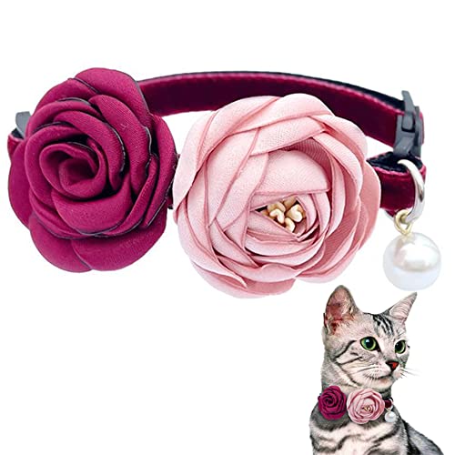 Fupo Katzenhalsband mit Abreißverschluss mit roter und rosa Blume, verstellbar von 19,1 cm bis 30 cm, für Mädchen, Kätzchen, kleine Hunde, Haustiere (rot) von Fupo