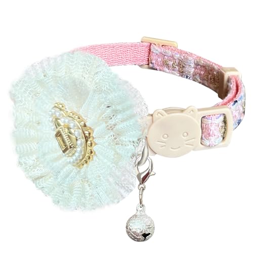 Fupo Pinkes Katzenhalsband mit Glöckchen, niedliches Katzenhalsband mit Blumen, verstellbar von 21,6 cm bis 31,8 cm, für Mädchen, Katzen, Welpen (Rosa) von Fupo