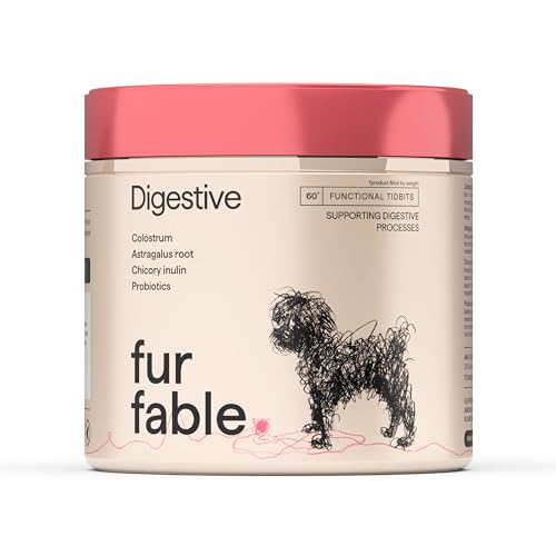 Fur Fable Digestive - Ergänzungsfuttermittel für Hunde zur Unterstützung der Verdauung - Hundeleckerli Getreidefrei - mit Probiotika, Lachsöl und Kolostrum - 180g - 60 Stück von Fur Fable