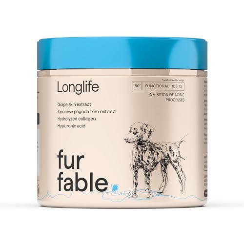 Fur Fable Longlife - Ergänzungsfuttermittel für Hunde zur Verlangsamung des Alterungsprozesses - Hundeleckerli für ältere Hunde - Für eine Gute Kondition des Hundes - 180g, 60 Stück von Fur Fable