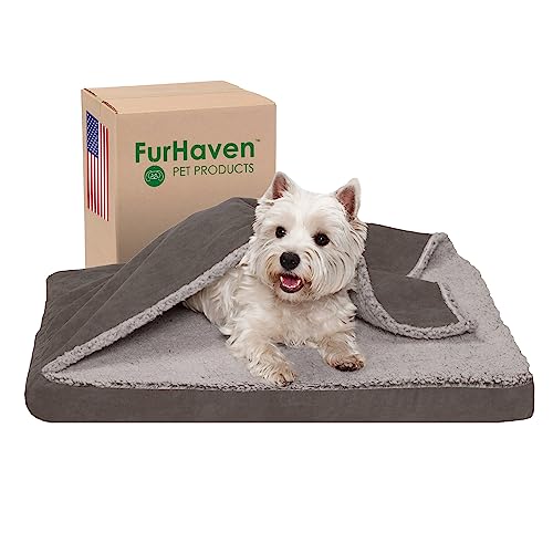 FurHaven Medium Orthopedic Dog Bed Berber & Suede Blanket Top Mattress w/Removable Washable Cover - Gray, Medium von Furhaven