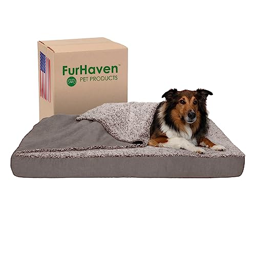 Furhaven XL Memory Foam Dog Bed Berber & Suede Blanket Top Mattress w/Removable Washable Cover - Gray, Jumbo (X-Large) von Furhaven