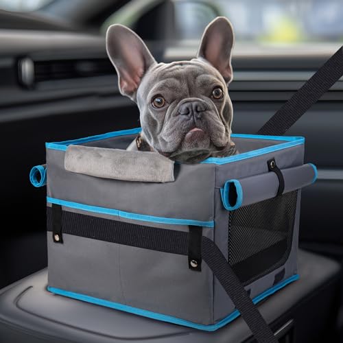 FurVeluxia Booster Autositz für kleine Hunde, wasserdichter Welpen-Autositz mit waschbarem Kissenbezug und Aufbewahrungstaschen, tragbares Haustier-Reisebett mit Hundesicherheitsgurt für Rücksitz von FurVeluxia