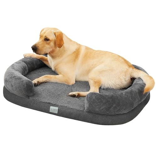 Furated Orthopädische Hundebetten für mittelgroße Hunde, gebogene Rückenlehne, Hunde-Couch-Bett mit Eierkisten-Schaumstoff, Hundesofabett mit abnehmbarem waschbarem Bezug und wasserdichtem Futter, von Furated