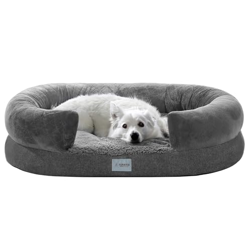 Furated Orthopädische Hundebetten für mittelgroße Hunde, gebogene Rückenlehne, Nackenrolle, Hundecouch Bett mit Eierkistenschaum, Hundesofa mit abnehmbarem waschbarem Bezug und wasserdichtem Futter, von Furated