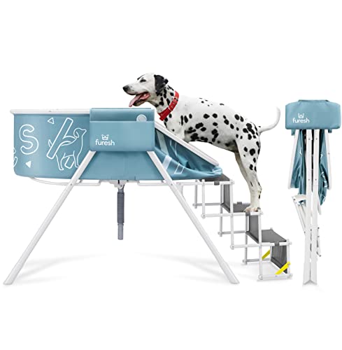 Furesh Steper Big Dog Badewanne mit Treppen, Erhöhte Tragbare Faltbare Waschstation mit Stufen zum Baden, Dusche und Fellpflege, Indoor, Outdoor, für mittelgroße bis große Hunde (groß, blau) von Furesh