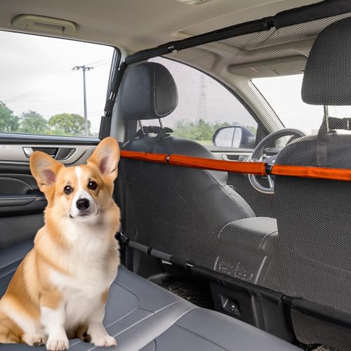 Furggis Auto-Barriere für Hunde, 127 cm breit, durchsichtig, Trennwand für den Rücksitz für den Kofferraum, Rücksitz, Netz-Trennwand für Hunde, Haustier-Fassung, Auto-Netz-Barriere für kleine SUVs von Furggis