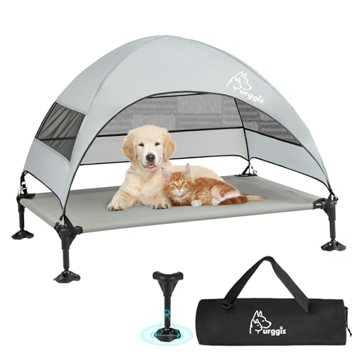 Verbessertes erhöhtes Hundebett mit Baldachin, tragbares, erhöhtes Outdoor-Hundebett mit stabilen Anti-Rutsch-Füßen, breiterer Schatten-Off-Ground-Haustierbett, Camping, Innen- und Außenbereich von Furggis