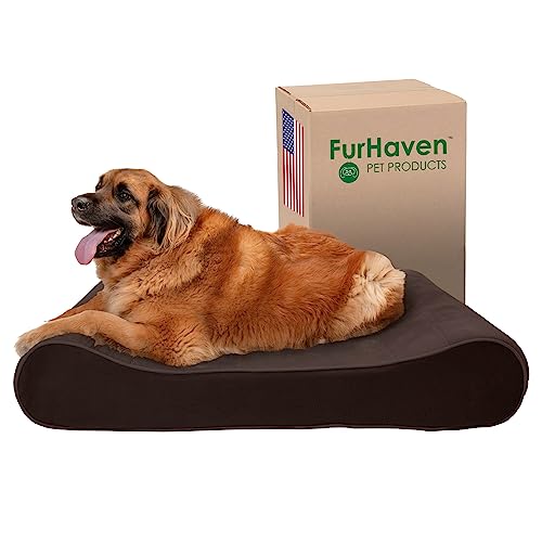 Furhaven Orthopädisches Hundebett für große Hunde mit abnehmbarem, waschbarem Bezug, für Hunde bis zu 68 kg – Mikrosamt-Luxe-Liege, Konturmatratze – Espresso, Jumbo Plus/XXL von Furhaven