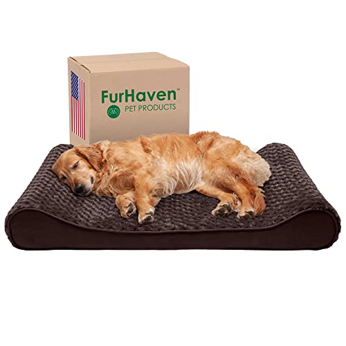 Furhaven Orthopädisches Hundebett für große Hunde mit abnehmbarem waschbarem Bezug, für Hunde bis zu 34 kg – ultraweiches Kunstfell & Wildleder, Luxe-Liege, Kontur-Matratze, Schokoladenbraun, Jumbo/XL von Furhaven