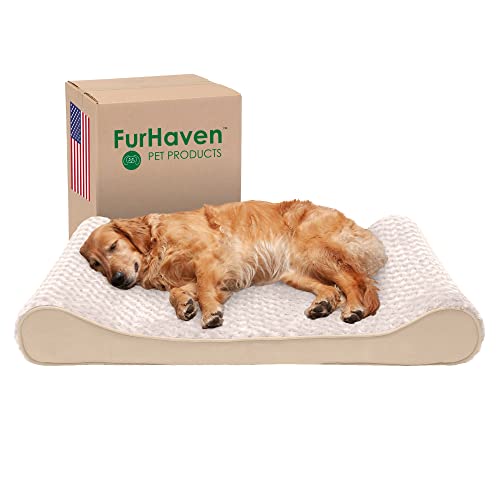 Furhaven Orthopädisches Hundebett für große Hunde mit abnehmbarem, waschbarem Bezug, für Hunde bis zu 34 kg, ultraweiches Kunstfell und Wildleder, luxuriöse Liegematratze, Cremefarben, Jumbo/XL von Furhaven