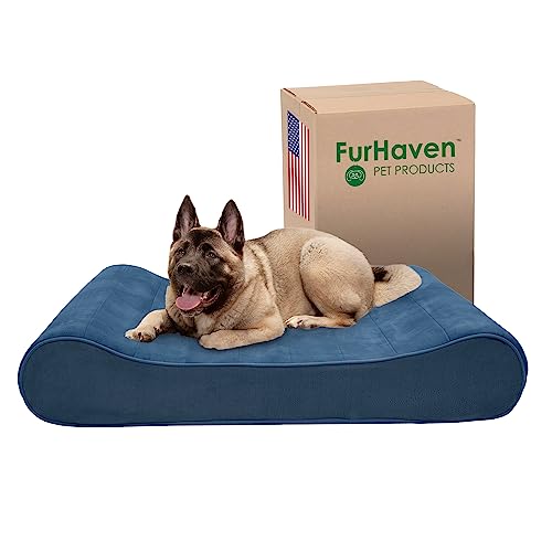 Furhaven Memory-Foam-Hundebett für große Hunde mit abnehmbarem, waschbarem Bezug, für Hunde bis zu 68 kg – Mikrosamt-Luxe-Liege, Konturmatratze – Stellar Blue, Jumbo Plus/XXL von Furhaven