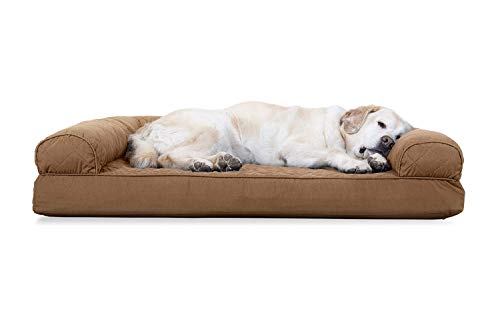 Furhaven Kühlendes Gel-Hundebett für große Hunde mit abnehmbaren Seitenrollen und waschbarem Bezug, für Hunde bis zu 43 kg, gestepptes Sofa, Hellbraun (Toasted Brown), Größe Jumbo/XL von Furhaven