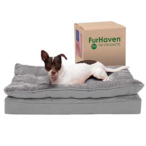 FurHaven Medium Orthopedic Dog Bed Minky Plush & Suede Pillow Top Mattress w/Removable Washable Cover - Titanium Gray, Medium von Furhaven