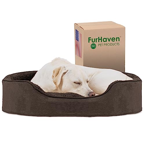 FurHaven Snuggle Haustierbett, oval, Frottee und Wildleder, Größe XL, Espresso von Furhaven