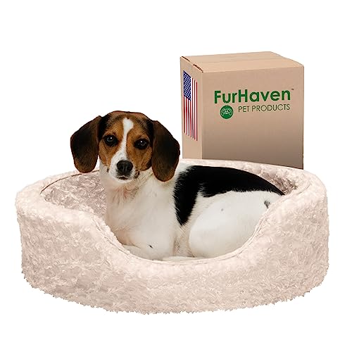 FurHaven Ultra Plush ovales Haustierbett, mittelgroß, cremefarben von Furhaven