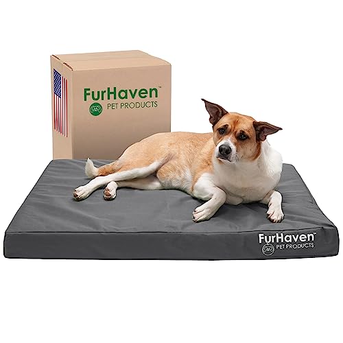 Furhaven Wasserabweisendes kühlendes Gel-Hundebett für große/mittelgroße Hunde mit abnehmbarem, waschbarem Bezug, für Hunde bis zu 25 kg – Indoor/Outdoor Logo-Print Oxford Polycanvas Matratze – von Furhaven