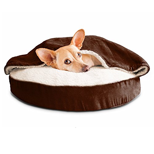 Furhaven 26" Round Orthopedic Dog Bed for Medium/Small Dogs w/Removable Washable Cover, For Dogs Up to 30 lbs - Sherpa & Suede Snuggery - Espresso, 26-inch von Furhaven