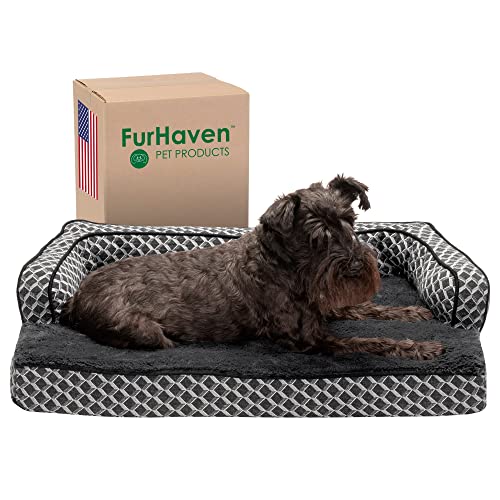 Furhaven Hundebett, kühlendes Gel-Schaumstoff, bequem, Couch, Plüsch, Dekor, Sofa-Stil, mit abnehmbarem, waschbarem Bezug, Größe M von Furhaven