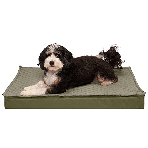 Furhaven Großes, orthopädisches Hundebett, wasserabweisend, für drinnen und draußen, Quilt-Top, wandelbare Matratze mit abnehmbarem, waschbarem Bezug, Dunkles Salbei, Größe L von Furhaven