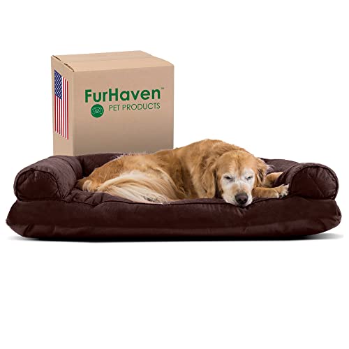 Furhaven Hundebett, gesteppt, Sofa-Stil, abnehmbar, waschbar, Kaffeebraun, Größe XL von Furhaven