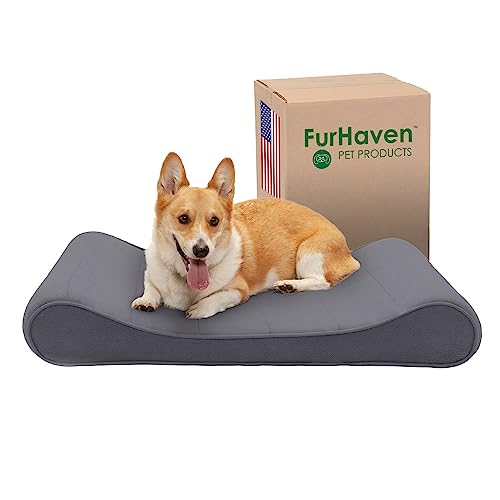 Furhaven Hundebett aus Memory-Schaum für große/mittelgroße Hunde mit abnehmbarem, waschbarem Bezug, für Hunde bis zu 17,2 kg, Mikrosamt-Luxe-Liege, Konturmatratze, Grau, Größe L von Furhaven