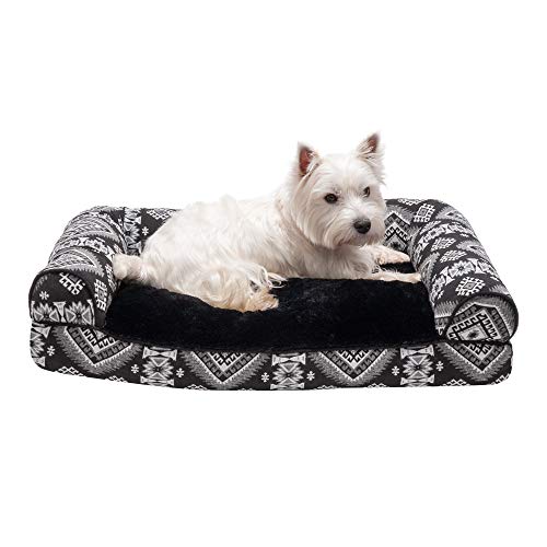 Furhaven Haustier-Hundebett – Plüsch Kelim Südwest Home Decor Kissen Kissen traditionelles Sofa Stil Wohnzimmer Couch Haustierbett mit abnehmbarem Bezug für Hunde und Katzen, schwarzes Medaillon, Größe M von Furhaven