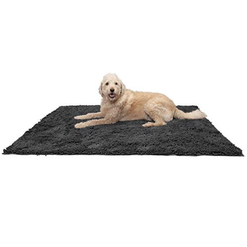 Furhaven Haustierbettmatte für Hunde und Katzen – Muddy Paws saugfähiges Chenille-Shammy-Badetuch und Futtermatte, Anthrazit (Grau), Jumbo Plus, XXX-Large von Furhaven