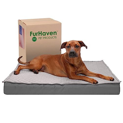 FurHaven XL Hundebett aus Memory-Schaum, wasserabweisend, für drinnen und draußen, Steppdecke, umwandelbare Matratze mit abnehmbarem waschbarem Bezug, Grau, Jumbo-Größe XL von Furhaven