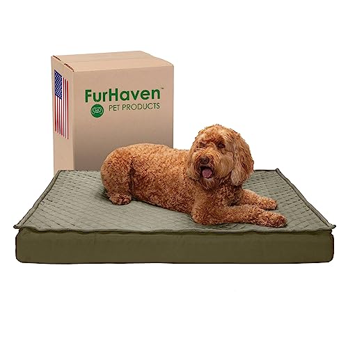 Furhaven Haustierbett für Hunde und Katzen – Wasserabweisend Indoor-Outdoor Cabrio Quilt Top Matratze Kühlendes Gel Schaumstoff Hundebett, Abnehmbarer Bezug – Dark Sage, Jumbo (X-Large) von Furhaven