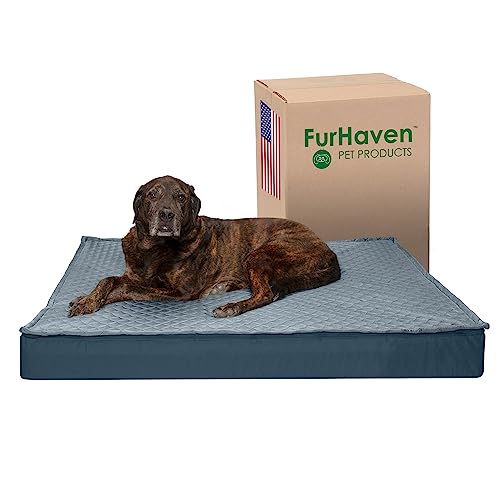 Furhaven Haustierbett für Hunde und Katzen – Wasserabweisend Indoor-Outdoor Convertible Quilt Top Matratze Memory Foam Hundebett, Abnehmbarer Bezug – Ruhiges Blau, Jumbo Plus (XX-Large) von Furhaven