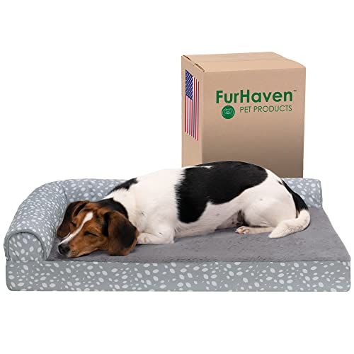 Furhaven Hundebett, kühlendes Gel-Schaumstoff, Plüsch- und Mandeldruck, Größe L, mit abnehmbarem, waschbarem Bezug, Grau Mandeln, Größe M von Furhaven