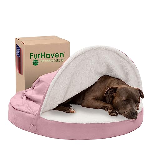 Furhaven Hundebett, rund, kühlendes Gel-Schaumstoff, 88,9 cm, Sherpa & Wildleder, mit abnehmbarem, waschbarem Bezug, Pink, 88,9 cm von Furhaven