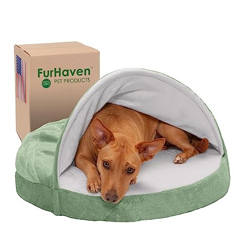 Furhaven Hundebett aus Memory-Schaum, rund, Microsamt, mit abnehmbarem und waschbarem Bezug, 66 cm, Salbeigrün, 66 cm von Furhaven