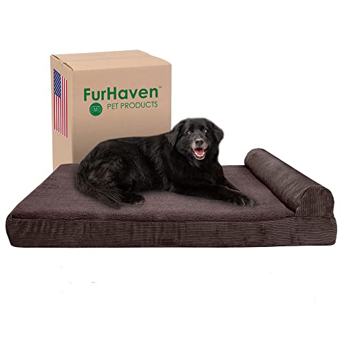 Furhaven Hundebett aus Memory-Schaum für große Hunde mit Abnehmbarer Nackenrolle und waschbarem Bezug, für Hunde bis zu 56,7 kg, Fleece und Cord, Nackenrolle – Dark Espresso, Jumbo Plus/XXL von Furhaven