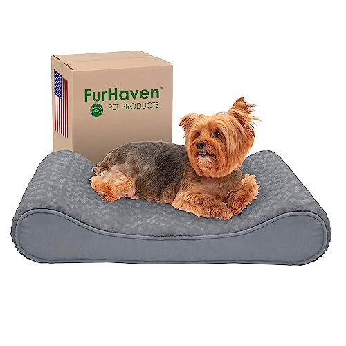 Furhaven Hundebett aus Memory-Schaum für mittelgroße und kleine Hunde mit abnehmbarem, waschbarem Bezug, für Hunde bis zu 10,4 kg, ultraweiches Kunstfell und Wildleder, luxuriöse Liegematratze, Grau, von Furhaven