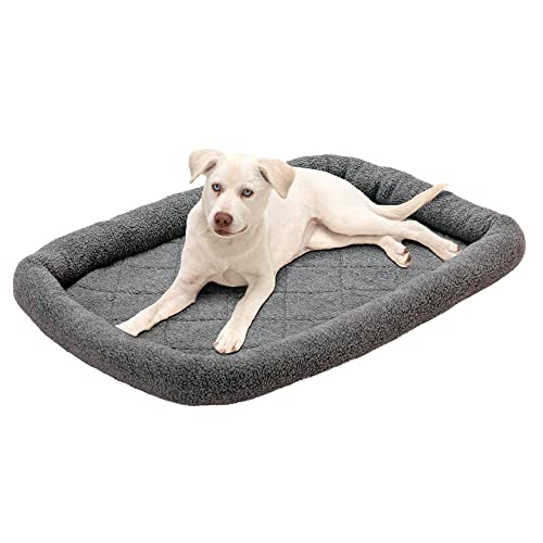 Furhaven Hundebett für große und mittelgroße Hunde, 100% waschbar, passend für Hundekästen, Sherpa-Fleece, Grau, Größe L von Furhaven