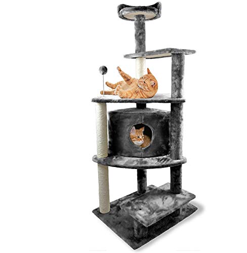 Furhaven Tiger Tough Cat Tree Platform House Playground w/Toys & Condo - Gray, One Size von Furhaven