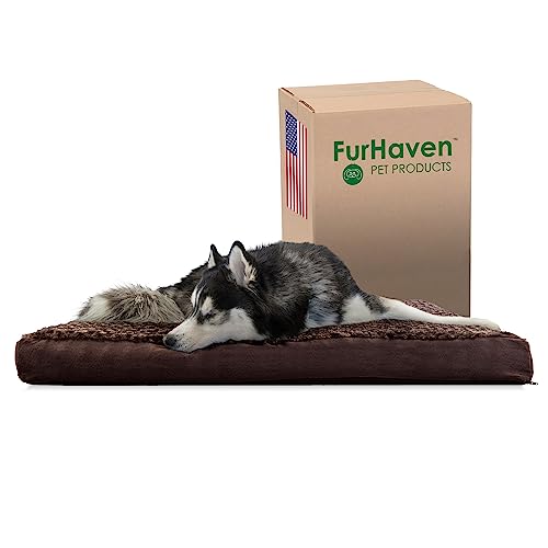 Furhaven Kühlendes Gel-Hundebett für große Hunde mit abnehmbarem, waschbarem Bezug, für Hunde bis zu 43 kg, ultraweiche Kunstfell- und Wildleder-Matratze, Schokobraun, Jumbo/XXL von Furhaven