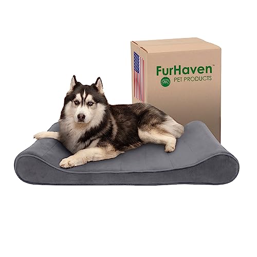 Furhaven Kühlendes Gel-Hundebett für große Hunde mit abnehmbarem waschbarem Bezug, für Hunde bis zu 34 kg – Microvelvet Luxe Lounger Contour Matratze – Grau, Jumbo/XL von Furhaven