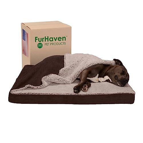 FurHaven Kühlendes Gel-Hundebett für große/mittelgroße Hunde mit abnehmbarem, waschbarem Bezug, für Hunde bis zu 25 kg, Berber- und Wildlederdecke, Espresso, Größe L von Furhaven