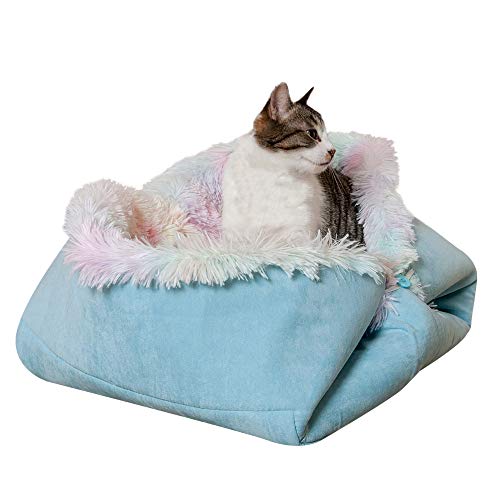 Furhaven Large Cat Bed Self-Warming Long Faux Fur & Suede Convertible Cuddler, Washable - Rainbow, Large von Furhaven