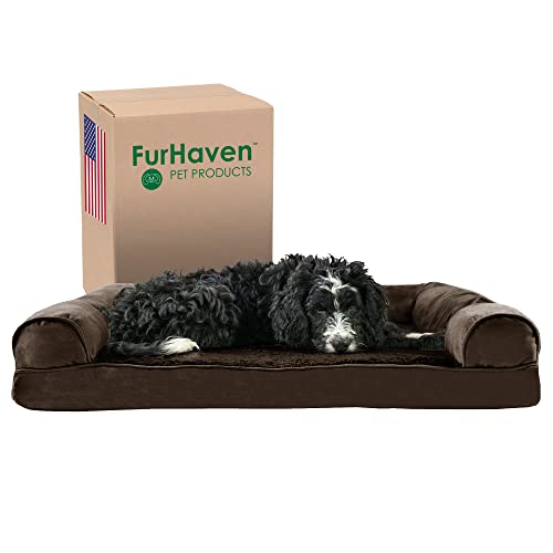 Furhaven Large Memory Foam Dog Bed Plush & Suede Sofa-Style w/Removable Washable Cover - Espresso, Large von Furhaven