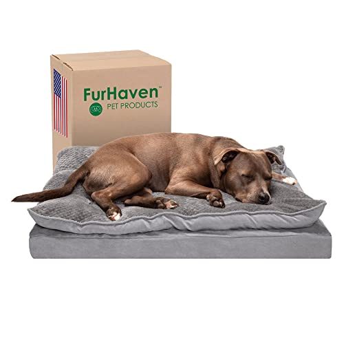 Furhaven Large Orthopedic Dog Bed Minky Plush & Suede Pillow Top Mattress w/Removable Washable Cover - Titanium Gray, Large von Furhaven