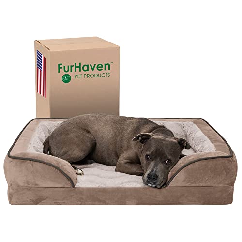 Furhaven Large Orthopedic Dog Bed Perfect Comfort Plush & Velvet Waves Sofa-Style w/Removable Washable Cover - Brownstone, Large von Furhaven